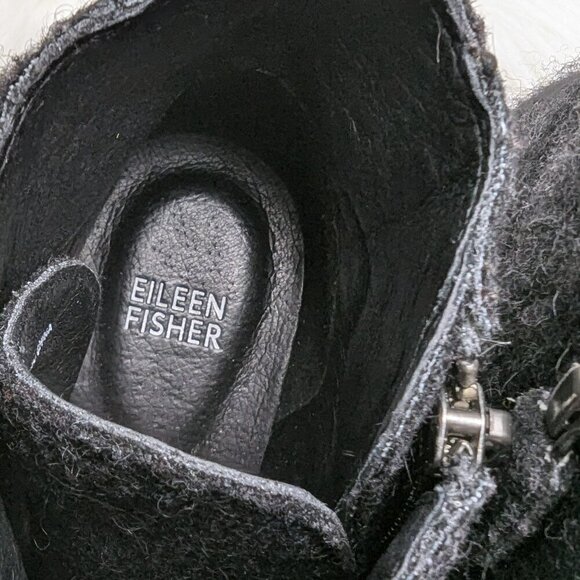 Eileen Fisher Crew Felted Lace-Up Bootie black wool comfy wedge heel zip 5.5 Sz9 - Picture 8 of 11